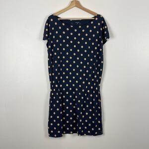 Garnet Hill blue polka dot elastic drop waist 2 pocket stretch dress Womens 14